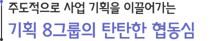 주도적으로 사업 기획을 이끌어가는 기획 8그룹의 탄탄한 협동심